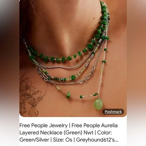 Free People Aurelia Layered Necklace in Jade Green NWT - Picture 8 of 8